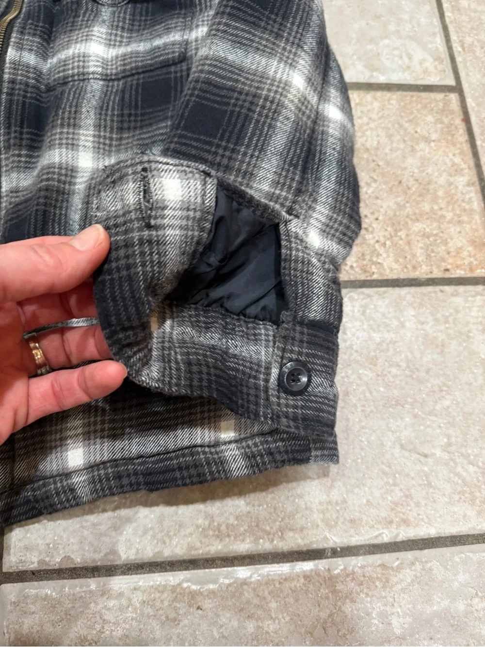 OshKosh B'gosh Black & Gray Plaid Sherpa Collar Pea Coat